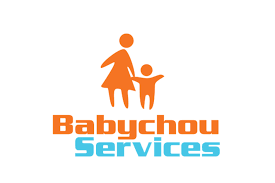 Babychou logo: an orange and stylized woman and child holding hands