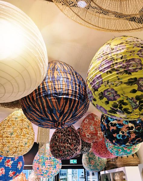 handmade foldable light fixtures made of colored textile