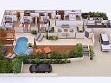 Villa Oasis – plan 3D de la villa et du jardin